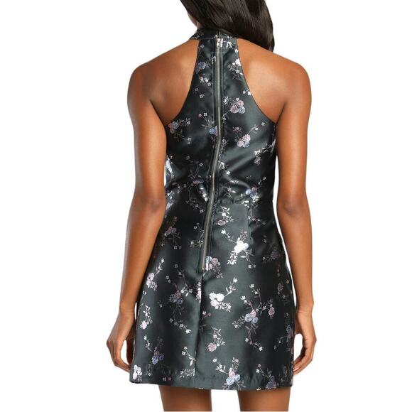 NWT LULUS Women's Got The Charm Floral Jacquard Halter Mini Dress - Picture 5 of 7